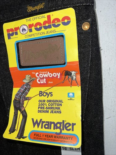 New Boys Black Wrangler Pro Rodeo Cowboy Cut Denim Jeans. 16 Slim C-8