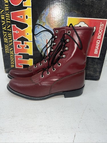 New Women’s Red Lace Up Texas Brand Cowboy Boots. 4493 6.5 6 1/2 M. 19-86