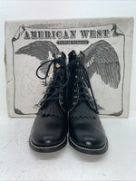 New Womens Black Lace Up American West Cowboy Boots. 5991 8.5 8 1/2 W. 15-32