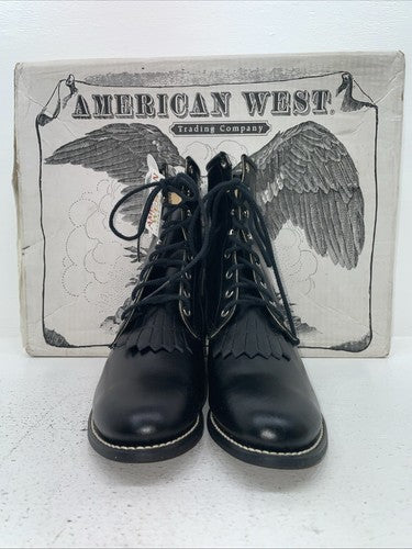 New Womens Black Lace Up American West Cowboy Boots. 5991 8.5 8 1/2 W. 15-32