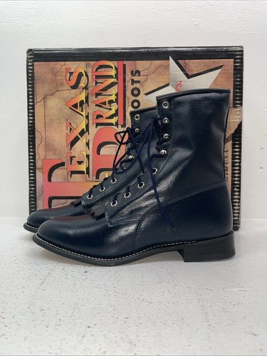 New Women’s Navy Lace Up Texas Brand Cowboy Boots. 4444 8.5 8 1/2 M. 15-28