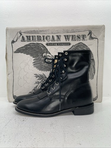 New Womens Black Lace Up American West Cowboy Boots. 5991 8.5 8 1/2 W. 15-32