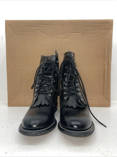 New Women’s Black Lace Up Texas Brand Cowboy Boots. 4440 9 M. 15-104