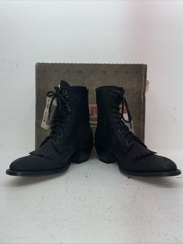 New Women’s Black Lace Up Laredo Cowboy Boots. 29-9178 9 M. 15-80