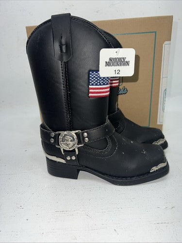 New Children’s Black Smoky Mountain Cowboy Boots. 1070C 12. 24-122