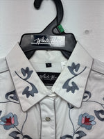 New Women’s White Horse Floral Embroidered Long Sleeve Pearl Snap XL II-33