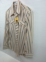 New Men’s H Bar C Yellow Black White Stripe Long Sleeve Pearl Snap Medium T-95