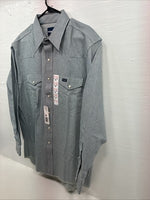 New Men’s Wrangler Blue White Stripe Long Sleeve Button Up 17.5 X 35 XL T-70