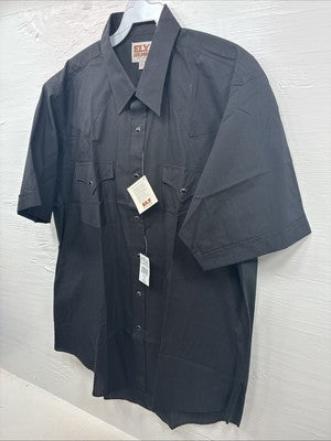 New Men’s ELY Cattleman Black Short Sleeve Pearl Snap 16.5 Large X-16
