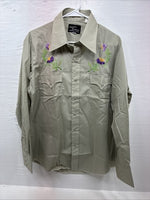 New Men’s Champion Western Green Embroidered Long Sleeve Pearl Snap 17 XL T-4