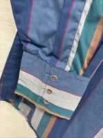 New Men’s ELY Cattleman Blue Multicolor Stripe Long Sleeve Pearl Snap 17 XL O-47