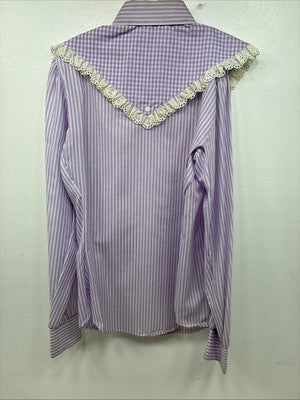 New Women’s Panhandle Slim Purple Design Long Sleeve Pearl Snap Size 32 MM-79