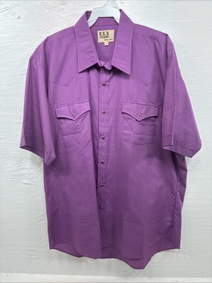 New Men’s ELY Cattleman Purple Simple Short Sleeve Pearl Snap 17 XL M-76