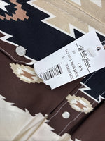New Men’s White Horse Brown Western Print Long Sleeve Pearl Snap Large V-34