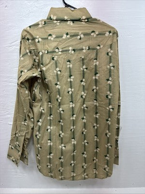 New Men’s ELY Plains Yellow Green Floral Long Sleeve Pearl Snap 15.5 Medium T-11