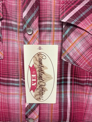 New Women’s Cumberland Pink Plaid Short Sleeve Pearl Snap 2XL GG-13