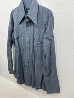 New Men’s Champion Western Jean Design Blue Long Sleeve Pearl Snap Large Q-88