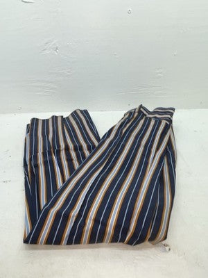 New Vintage Blue And Brown Striped Fenton Polyester Pants #656 SS-76