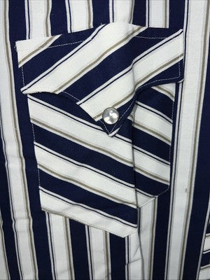 New Men’s Blue White HbarC Ranchwear Long Sleeve Pearl Snap Shirt 16.5x34 L S-13