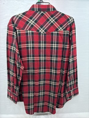 New Men’s ELY Cattleman Red Plaid Long Sleeve Pearl Snap XL O-55