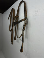 New Congress Leather Headstall W Spilt Reins Metal Plate Browband #6853 U-27
