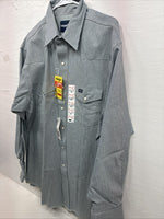 New Men’s Wrangler Blue White Stripe Long Sleeve Pearl Snap 17.5 X 35 XL T-25