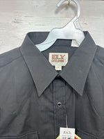 New Men’s ELY Cattleman Black Western Short Sleeve Pearl Snap 16 Large T-53