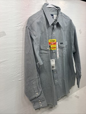 New Men’s Wrangler Blue White Stripe Long Sleeve Pearl Snap 17.5 X 35 XL T-25
