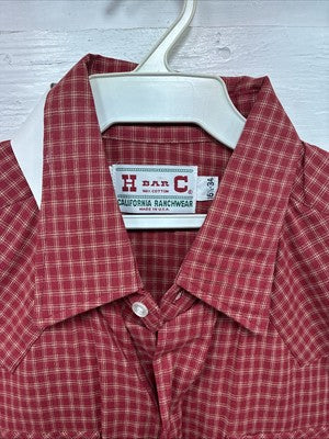 Me End H Bar C Red Plaid Long Sleeve Pearl Snap 16.5 Large AA-35