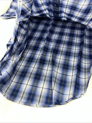 New Men’s Blue Plaid ELY Cattleman Short Sleeve Pearl Snap Shirt. Large P-44