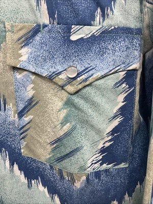 New Men’s ELY Cattleman Blue Green design Long Sleeve Pearl Snap 17 X 34 XL T-37