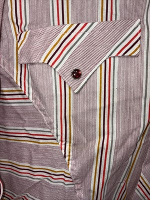 New Men’s Tem Tex Pink Stripe Long Sleeve Pearl Snap 15.5 X 33 Medium AA-91