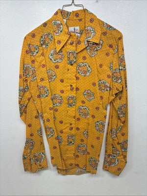 New Women’s Tem Tex Orange Floral Long Sleeve Pearl Snap Size 38 KK-2