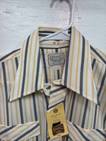 New Men’s H Bar C Yellow Black White Stripe Long Sleeve Pearl Snap Medium T-95