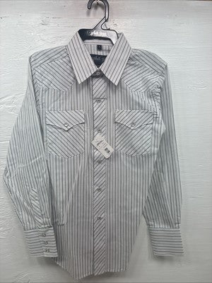 New Kids White Horse Gray Stripe Long Sleeve Pearl Snap Large DD-29