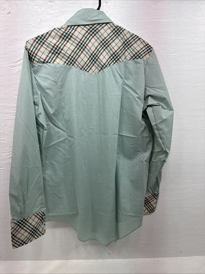 New Men’s Western Shirts Blue Plaid Long Sleeve Pearl Snap 15.5 Medium T-72