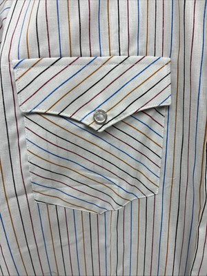 New Men’s H Bar C White Stripe Short Sleeve Pearl Snap 16 Large V-26