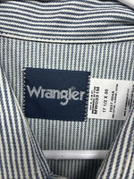 New Men’s Wrangler Blue White Stripe Long Sleeve Pearl Snap 17.5 X 35 XL T-25