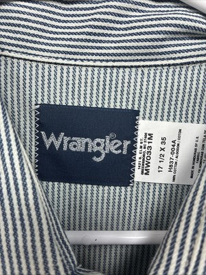 New Men’s Wrangler Blue White Stripe Long Sleeve Pearl Snap 17.5 X 35 XL T-25