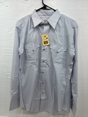 New Men’s H Bar C Gray Designed Long Sleeve Pearl Snap 15.5 Medium Q-48