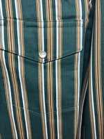 New Teens Wrangler Green Yellow Stripe Long Sleeve Pearl Snap XL DD-64