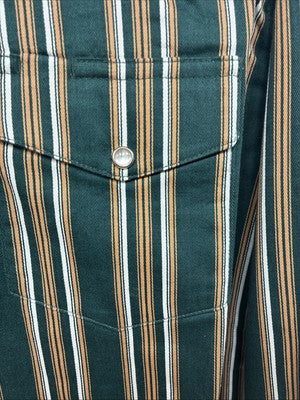 New Teens Wrangler Green Yellow Stripe Long Sleeve Pearl Snap XL DD-64