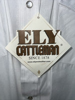 New Men’s White ELY Cattleman Long Sleeve Pearl Snap Shirt. Tall Large P-58