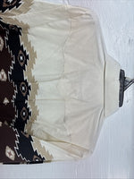 New Men’s White Horse Brown Western Print Long Sleeve Pearl Snap Large V-34