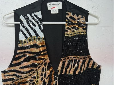 New Men’s Fashion Fantasy Black Cheetah Zebra Tuxedo Suit Vest Medium WW-62