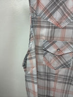 New Women’s Cumberland Gray Pink Plaid Short Sleeve Pearl Snap 2XL GG-62