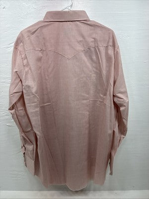 New Men’s H Bar C Pink Long Sleeve Pearl Snap 17 X 34 XL T-92
