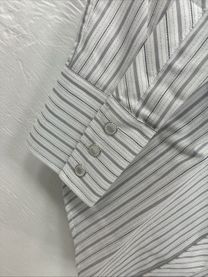 New Kids White Horse Gray Stripe Long Sleeve Pearl Snap Large DD-29