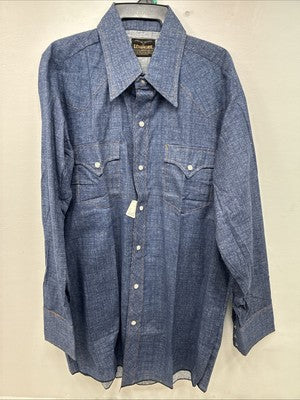 New Women’s Longhorn Blue Jean Long Sleeve Pearl Snap 16.5 XL DD-86