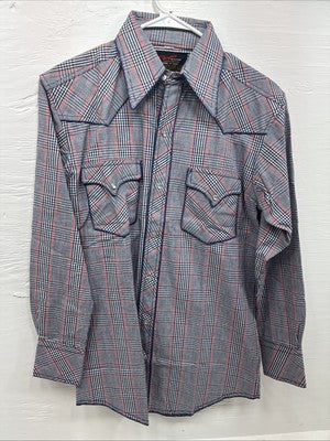 New Men’s Champion Western MultiColor Plaid Long Sleeve Pearl Snap Medium M-32